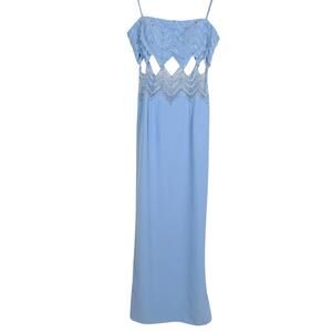 VTG Night Moves Baby Blue Cutout Shear Beaded Square Neck 90's Sheath Gown